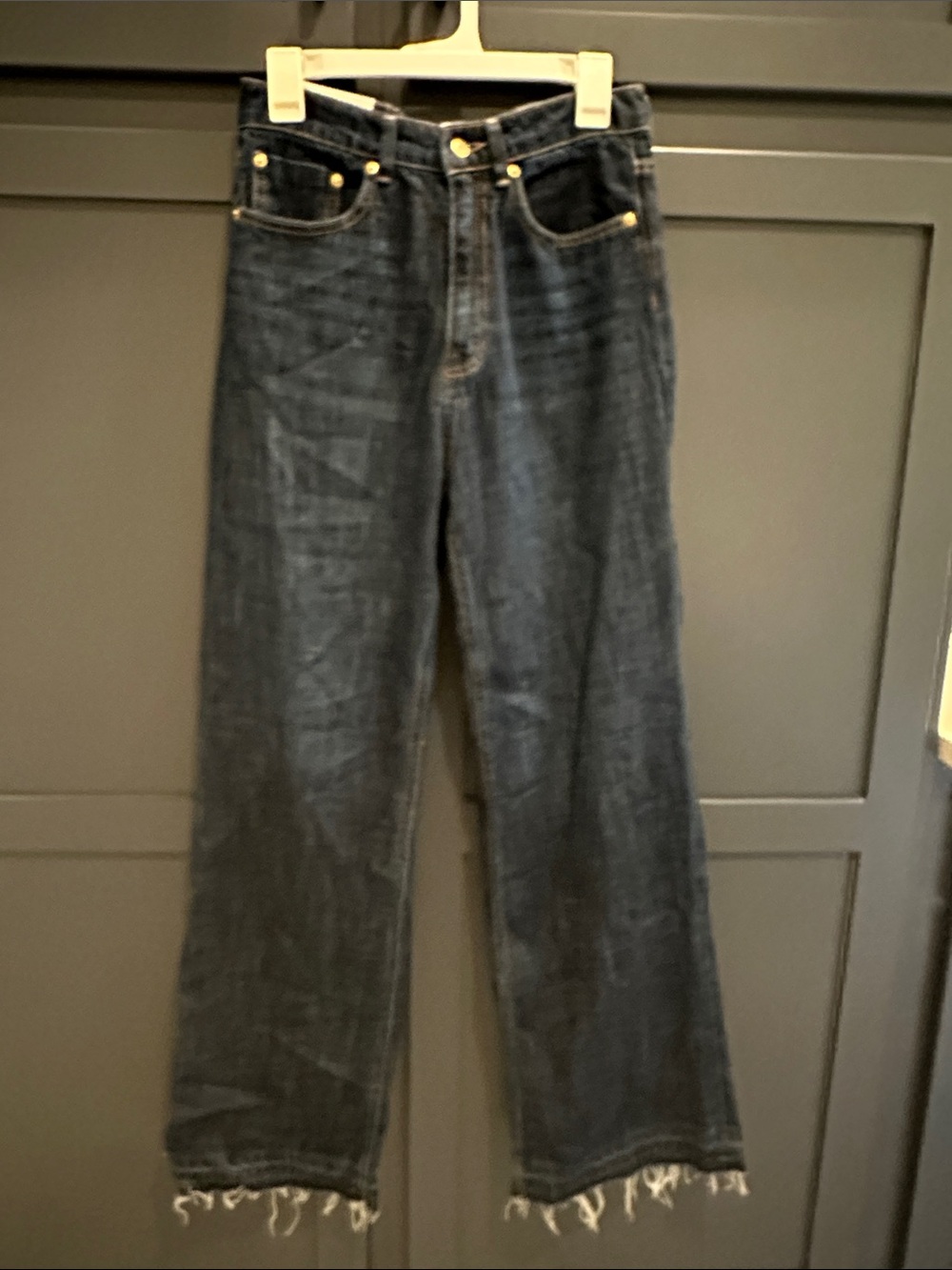 H&M Dark Denim Wide-Leg Jeans with Frayed Hem - NWT